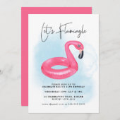Invitation Summer Pool Party Flamant rose rose Ado Anniversai (Devant / Derrière)