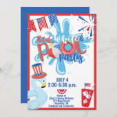 Invitation Summer Pool Party Juillet 4 Memorial Day Rouge Ble (Devant / Derrière)