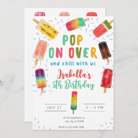 Invitation Summer pop crème glaces fête anniversaire (Devant / Derrière)