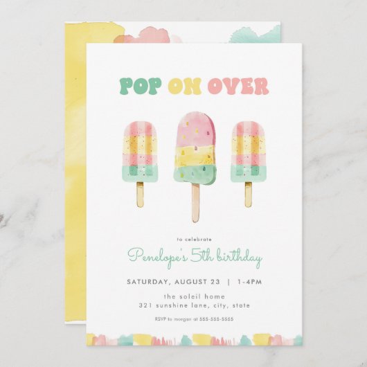 Invitation Summer Pop on Over Popsicle Anniversaire Invitatio (Devant / Derrière)