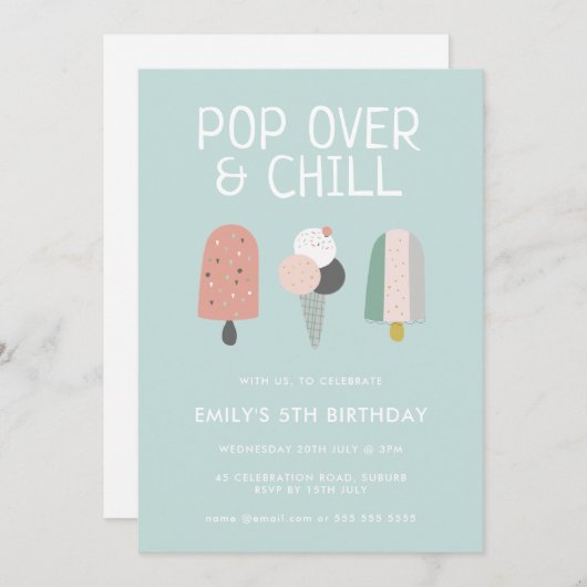 Invitation Summer Pop Over & Chill Popsicicle Party Anniversa (Devant / Derrière)