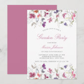 Invitation Summer Purple Sweet Pea Garden Fête Anniversaire (Devant / Derrière)