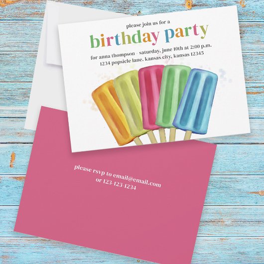 Invitation Summer Rainbow Popsicles fête d'anniversaire