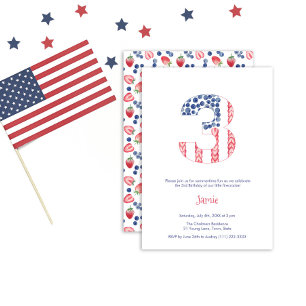 Invitation Summer Red White Blue Garden 3e fête d'anniversair