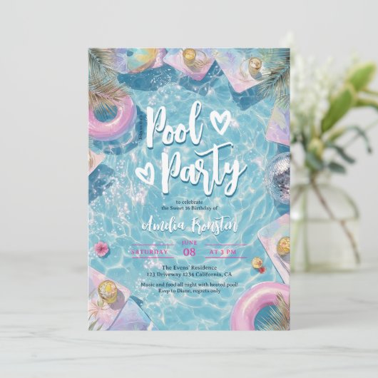Invitation Summer Retro Disco Sweet 16 Pool Vibes Party (Debout devant)