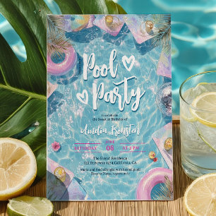 Invitation Summer Retro Disco Sweet 16 Pool Vibes Party