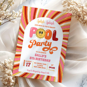 Invitation Summer Retro Super Sun Pool Party Anniversaire