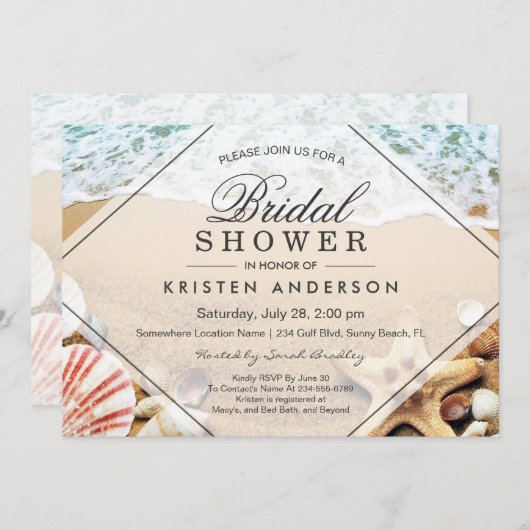 Invitation Summer Sandy Beach Starfish Seashell Fête des mari (Devant / Derrière)
