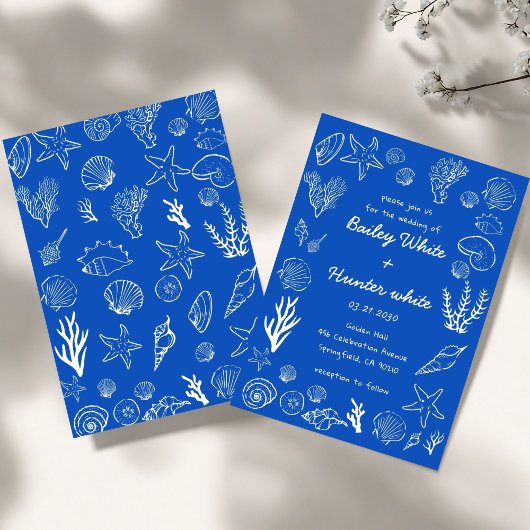 Invitation  Summer Seashells Frame Beach Wedding Blue