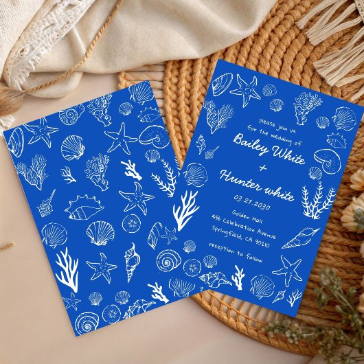 Invitation  Summer Seashells Frame Beach Wedding Blue