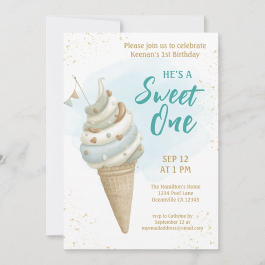 Invitation Summer Sweet One Icecream First Birthday  (Devant)