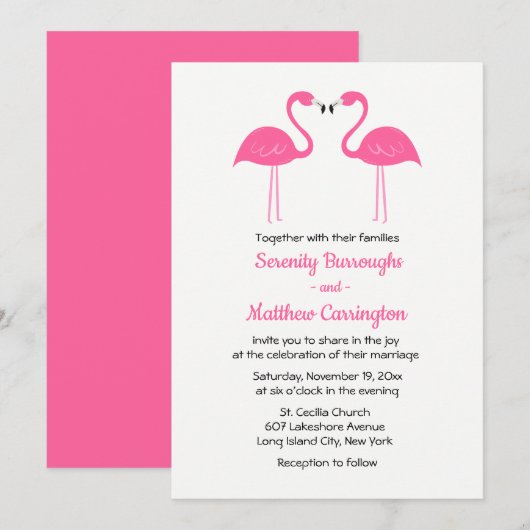 Invitation Summer Tropical Beach Flamant rose rose Mariage (Devant / Derrière)