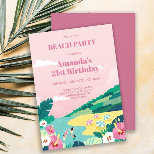 Invitation Summer Tropical Beach Party Adulte Anniversaire