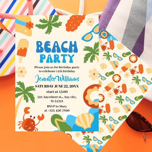 Invitation Summer Tropical Beach pour filles Fête Anniversair