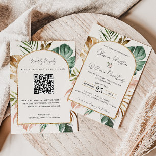 Invitation Summer Tropical Feuille Arch QR Code RSVP Mariage