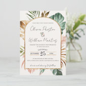 Invitation Summer Tropical Feuille Arch QR Code RSVP Mariage (Debout devant)