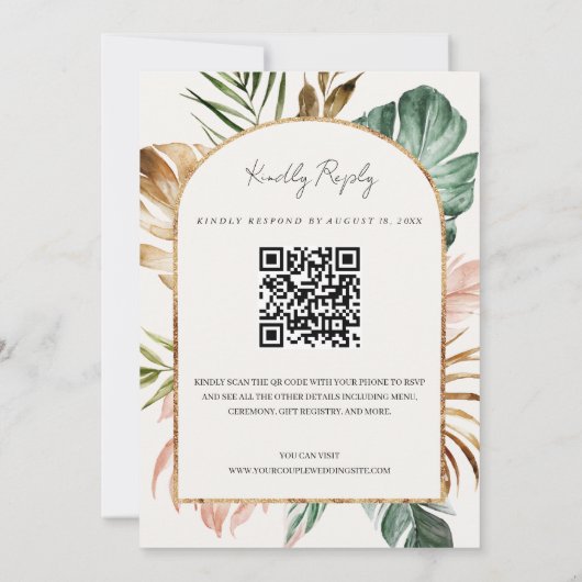 Invitation Summer Tropical Feuille Arch QR Code RSVP Mariage (Dos)