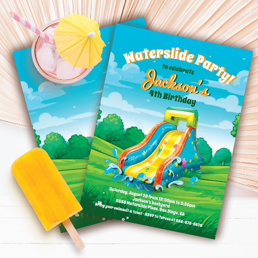 Invitation Summer Water toboggan Pool fête anniversaire