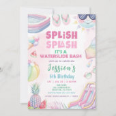 Invitation Summer Waterslide Bash Girl Birthday Party (Devant)