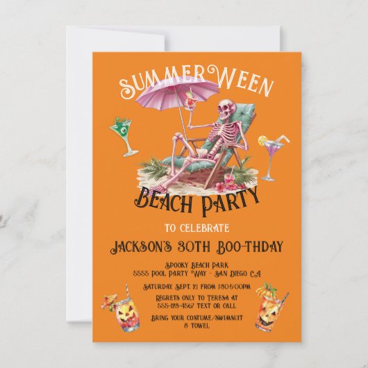 Invitation Summer Ween Halloween Beach Skeleton (Devant)