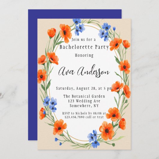 Invitation Summer's Embrasser Fleur sauvage Bachelorette Part (Devant / Derrière)