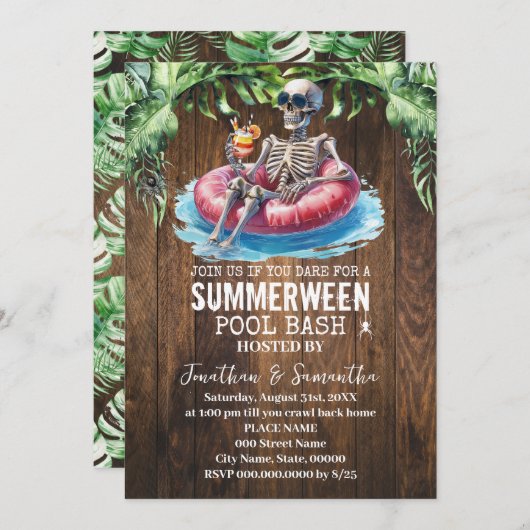 Invitation Summerween Skeleton Tropical Pool Bash (Devant / Derrière)