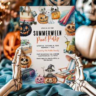 Invitation Summerween Soirée d'Halloween au bord de la piscin