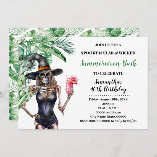 Invitation Summerween Sorcières Pool Bassin Anniversaire (Devant / Derrière)