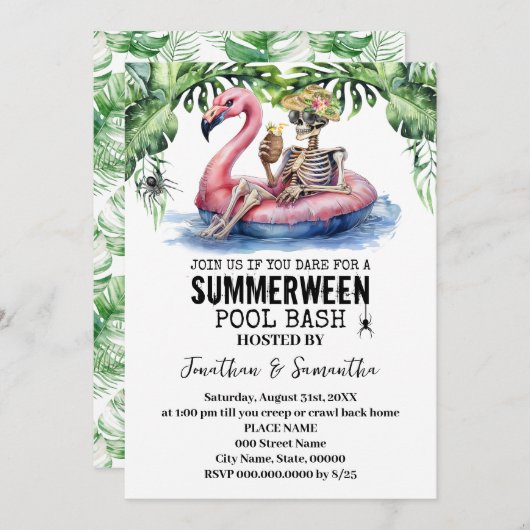 Invitation Summerween Tropical Skeleton Pool Party (Devant / Derrière)