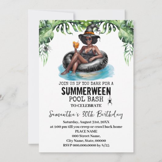 Invitation Summerween Witch Tropical Birthday Bash (Devant)