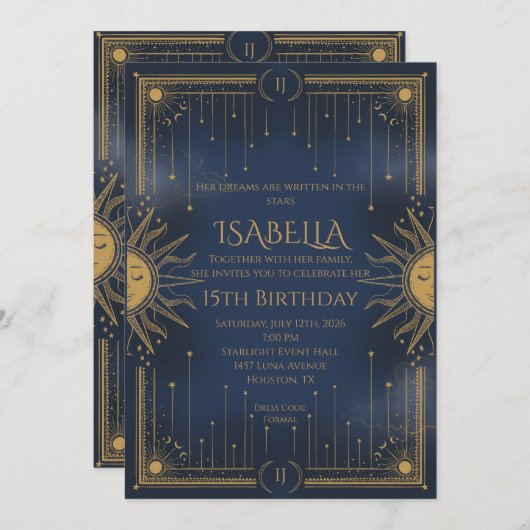 Invitation sun and stars (Devant / Derrière)