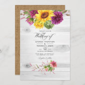 Invitation Sun & Bourgogne Floral QR Code RSVP Russe Mariage (Devant / Derrière)