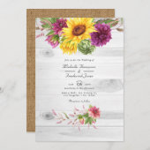 Invitation Sun & Burgundy Plum Floral Rustic QR Code Mariage (Devant / Derrière)