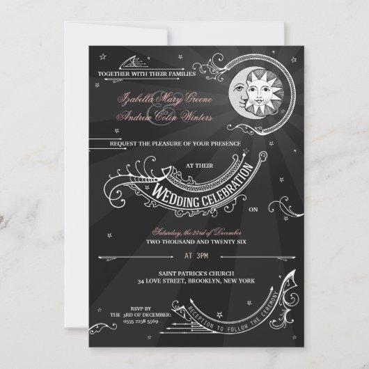 Invitation Sun et amour de lune - mariage de Classique-cru (Devant)