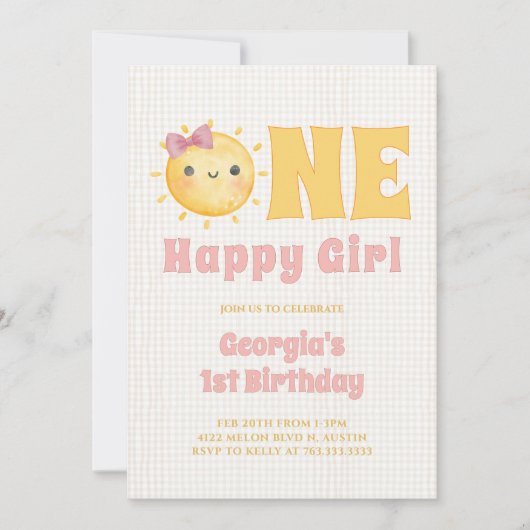 Invitation Sun Girl 1er anniversaire (Devant)
