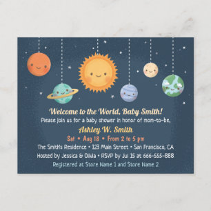 Invitation Sun mignon et baby shower de l'espace de planètes