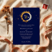 Invitation Sun Moon Stars Monogram Navy Blue Mariage