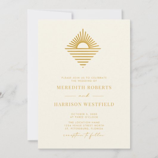 Invitation Sun Ocean QR Code RSVP Gold sur Mariage crème (Devant)