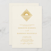 Invitation Sun Ocean QR Code RSVP Gold sur Mariage crème (Devant / Derrière)
