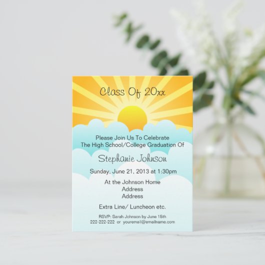 Invitation Sun Rays Nuages Fête de Graduation (Debout devant)