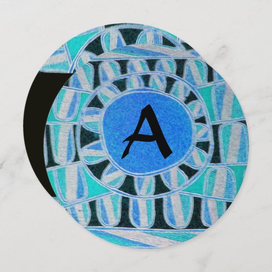 Invitation SUN SOLAIRE ÉNERGIE MONOGRAM Aqua Bleu Abstrait (Devant / Derrière)