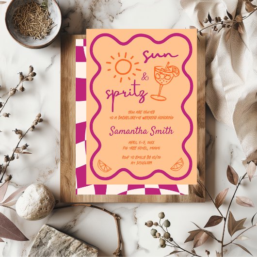 Invitation Sun & Spritz Bachelorette Party Main tirée Funky