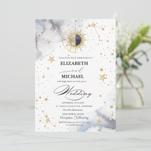 Invitation Sun Stars Celestial Wedding (Debout devant)
