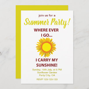 Invitation Sun Sunflower Sunshine Summer Party