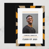 Invitation Sunburst | Black Gold Orange Photo Graduation (Devant / Derrière)