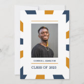 Invitation Sunburst | Blue Orange White Photo Graduation (Devant)