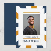 Invitation Sunburst | Blue Orange White Photo Graduation (Devant / Derrière)