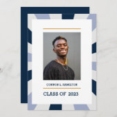 Invitation Sunburst | Blue periwinkle Grey Photo Graduation (Devant / Derrière)