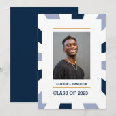 Invitation Sunburst | Blue periwinkle white Photo Graduation (Devant / Derrière)