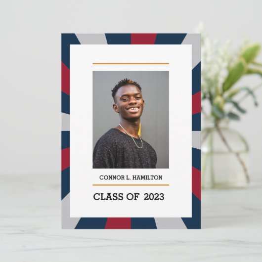 Invitation Sunburst | Crimson Navy Grey Photo Graduation (Debout devant)